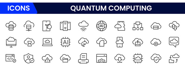 Quantum computing icons set. style icons with various colors. For signs, symbols, web design, or web graphics.
