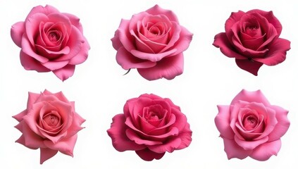 Fototapeta premium Collection of Pink and Red Roses Isolated on White Background