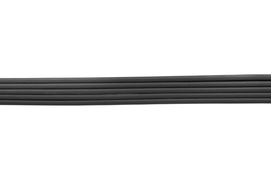 Black cable bundle is isolated. Close-up of a group of parallel wires in a neat horizontal line.