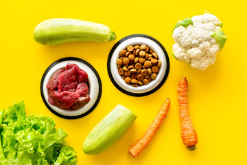 Dry and natural pet food with ingredients. Meat with vegetables - zucchini, carrots and greens