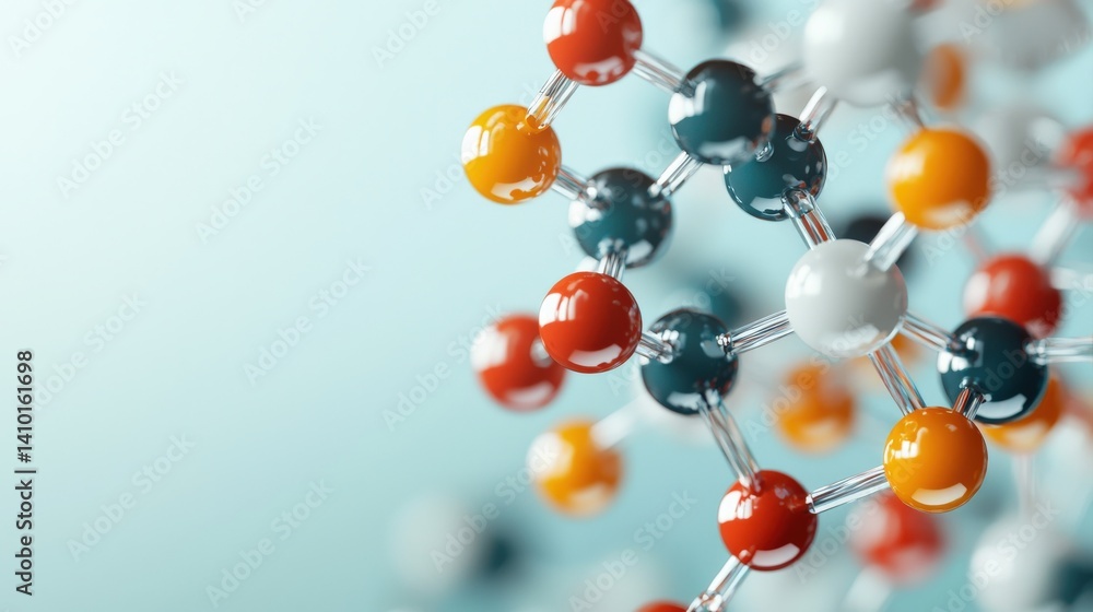 Aufkleber a close-up view of a colorful molecular structure, showcasing various atoms connected by bonds again