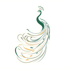 A minimalist peacock line art illustration with smooth curves and clean white background elegant design