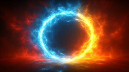 Fototapeta premium Fiery and Icy Energy Forms a Circular Portal