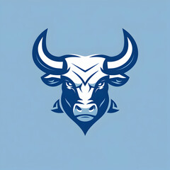 Powerful Bull Head Logo: Blue and White Vector Illustration
