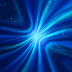 Abstract swirling blue light beams radiating outwards, creating a vortex effect against a dark background with subtle sparkles