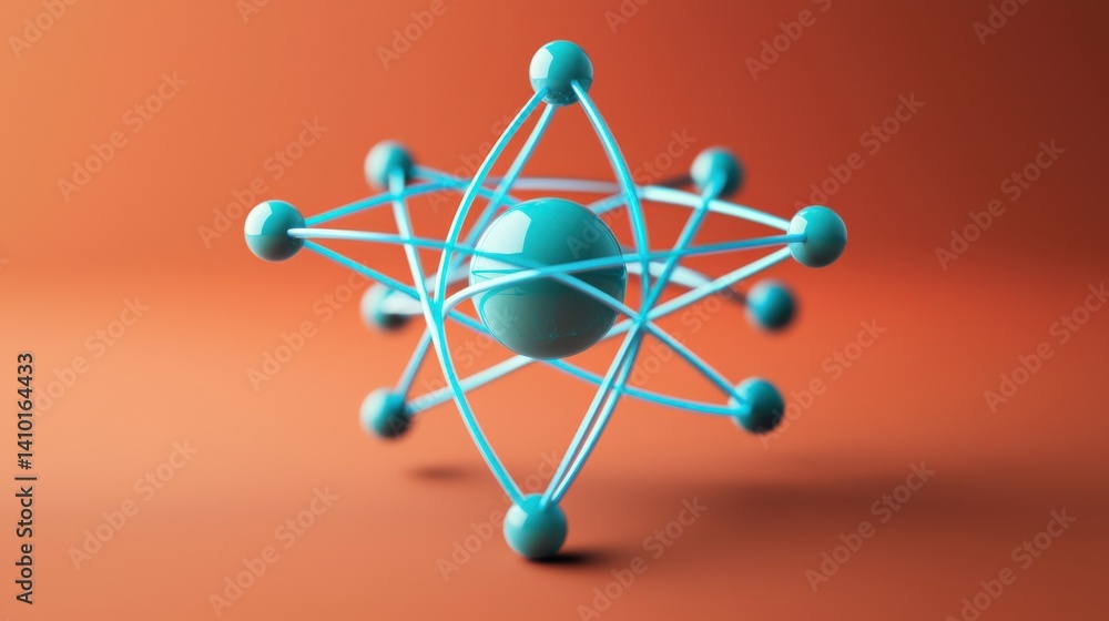 Aufkleber a 3d representation of an atom with a central nucleus and orbiting electrons, set against a warm gra