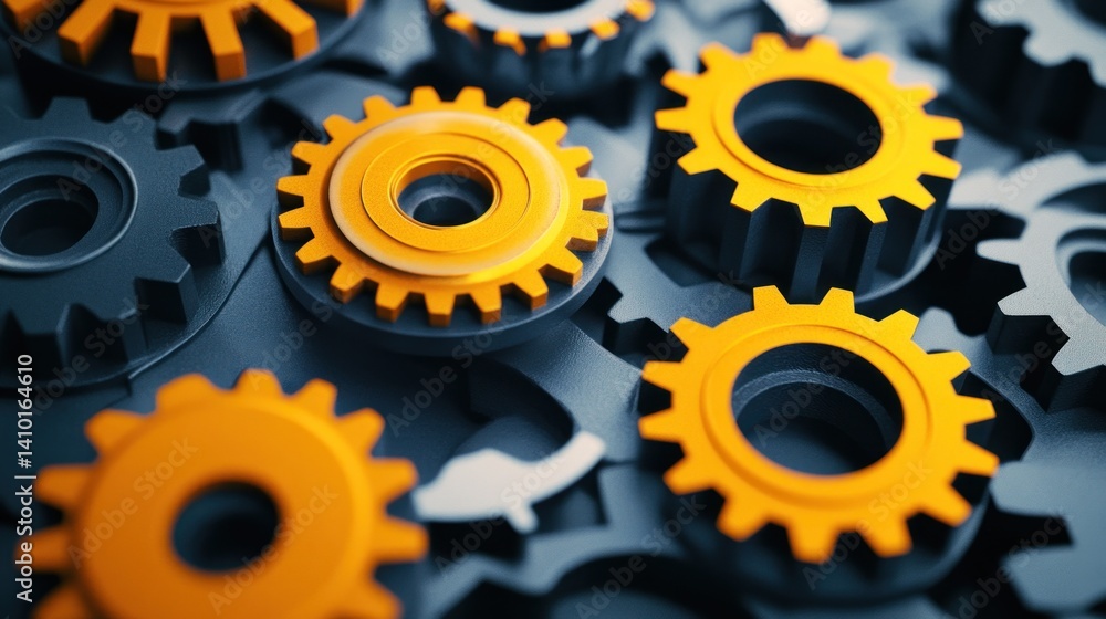 Poster close-up of interlocking gears in mechanical design