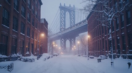 Snowy city street winter scene