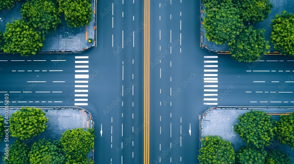 Poster aerial view of interconnected urban highway with intelligent navigation system