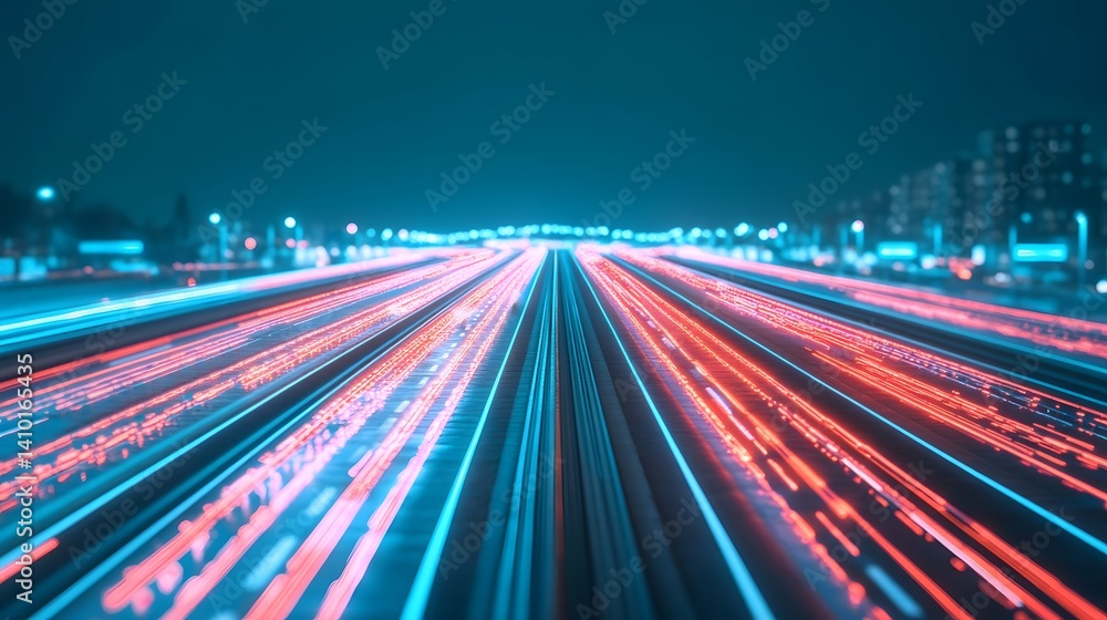 Poster futuristic digital freeway with holographic traffic monitoring and smart infrastructure