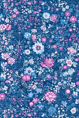 Obraz premium Blue Pink Floral Textile Seamless Pattern