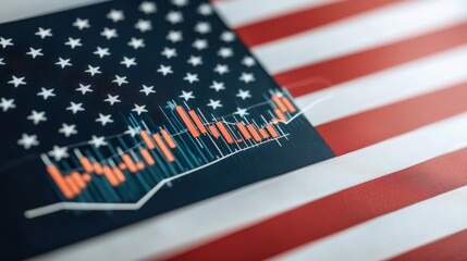 A close-up of the American flag with a financial chart overlay, symbolizing the intersection of patriotism and economic performance.