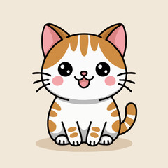 Obraz premium Joyful Kawaii orange and white tabby cat sitting against a pale beige background