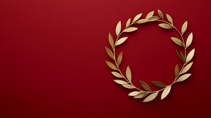 Elegant Golden Laurel Wreath on Rich Red Backdrop, Award-Winning Concept