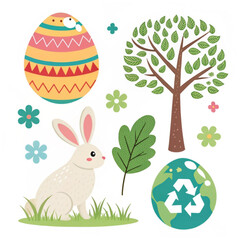 easter bunny with easter eggs and tree vector 