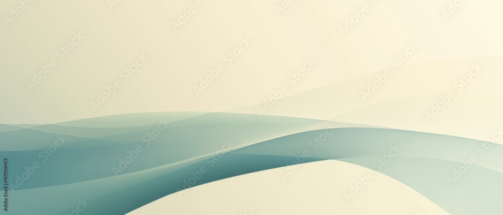 Poster abstract teal and beige flowing waves background with soft gradients, creating a serene and minimali