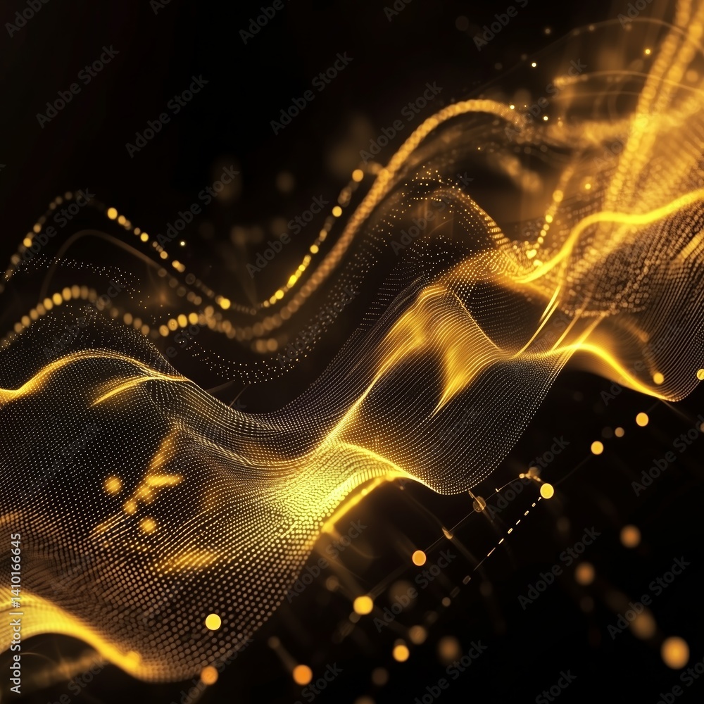 Poster abstract golden wave patterns on a dark background. gold price value policy.