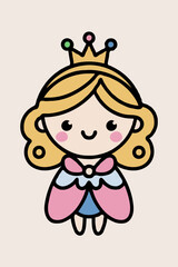 Cute cartoon princess cheerful representation against white background