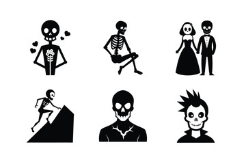 Skeleton silhouette vector bundle  illustration
