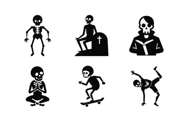 Skeleton silhouette vector bundle  illustration