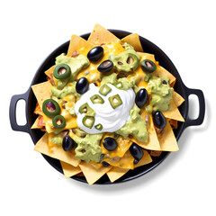 Delicious nachos with cheese guacamole olives and sour cream perfect for a party or snack time on transparent background