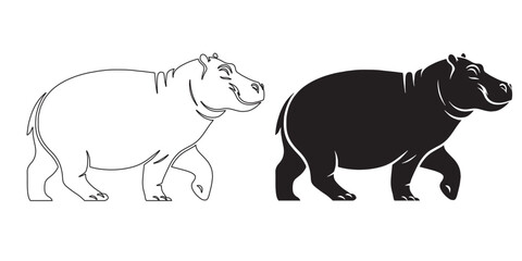 Majestic hippo silhouette – bold vector design for wildlife and outdoor content – hippopotamus silhouette – hippo silhouette – hippopotamus vector – hippo line art

