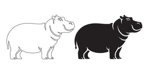 Artistic hippo silhouette – clean vector design for digital art and wildlife logos – hippopotamus silhouette – hippo silhouette – hippopotamus vector – hippo line art

