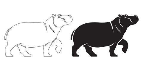 Minimalist hippo silhouette vector – sleek design for modern wildlife projects – hippopotamus silhouette – hippo silhouette – hippopotamus vector – hippo outline


