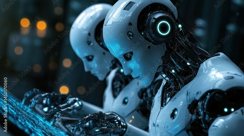 Aufkleber futuristic robots collaborating on advanced technology