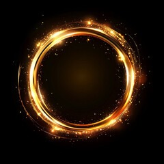A glowing golden ring of light surrounded by sparkling particles on a dark background, exuding a magical and radiant effect