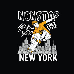 non stop skate rider new york vector illustration t shirt prints