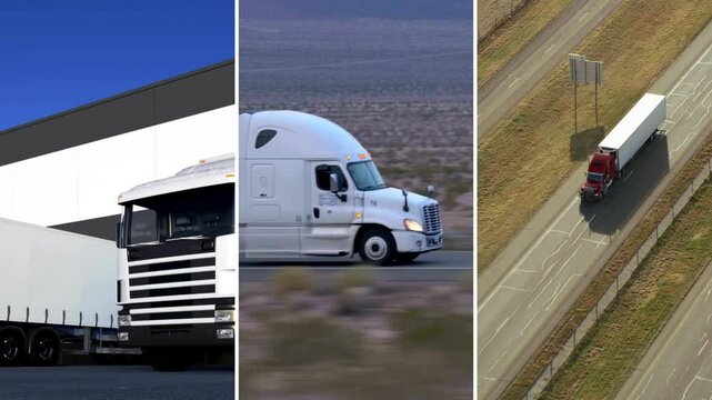 Logistics White Freight Semi Trucks Transport Driver On The Road Cargo Transportation Video