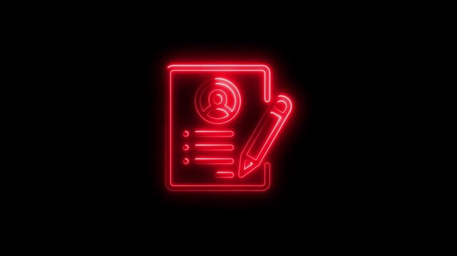 "Glowing Neon Resume Icon &ndash; Modern Digital CV Symbol on Dark Background"