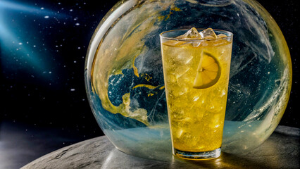 Icy Transparent Lemonade Inside a Glowing Planetary Orb