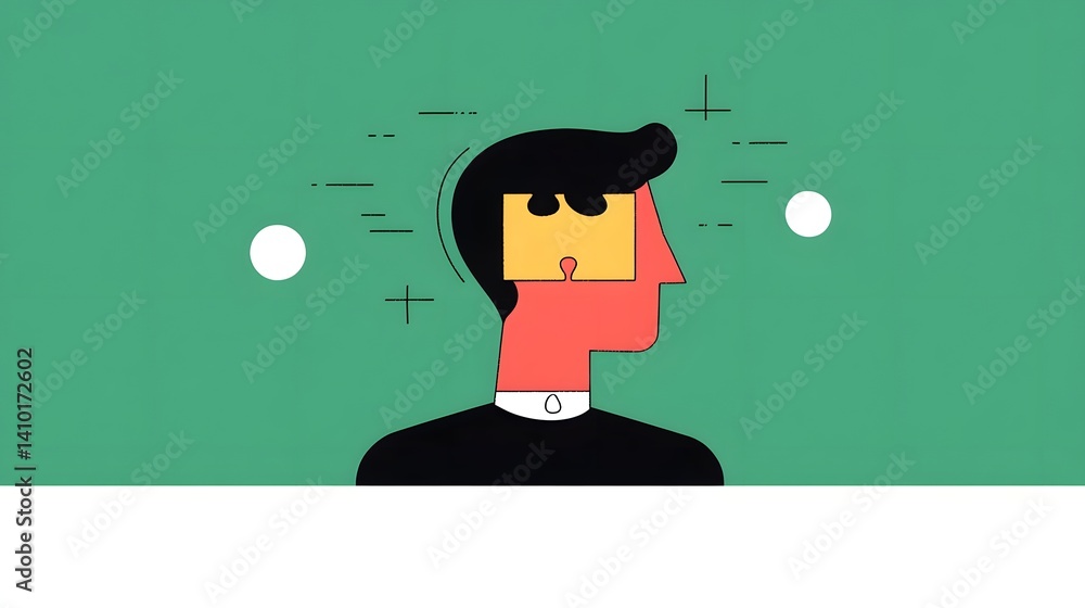 Poster silhouetted head with missing puzzle piece symbolizing deep thought and concept