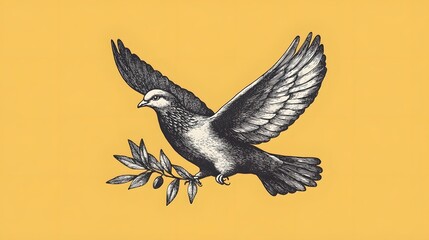 Fototapeta premium Minimalist Hand-Drawn Sketch of Dove with Olive Branch Symbolizing Peace and Unity