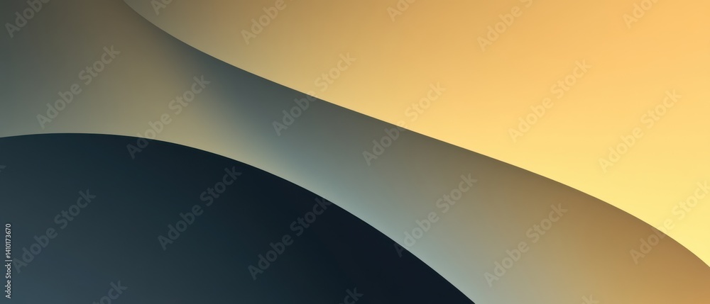 Poster abstract gradient background with curved shapes in dark blue and golden yellow, creating a modern an