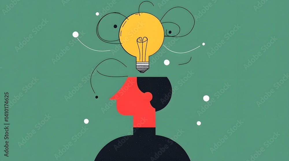 Poster conceptual of tangled thoughts transforming into a bright idea, creative problem-solving