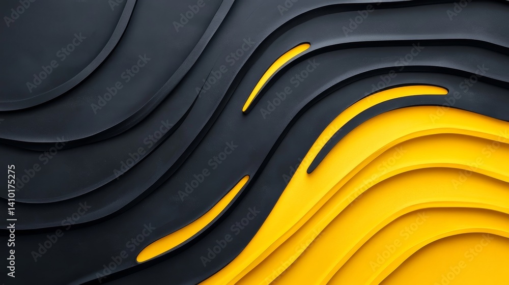 Poster abstract black and yellow wave pattern - stylish abstract background featuring flowing black and yel