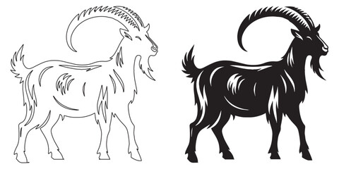 Sleek goat silhouette vector – minimalist design for modern farm and wildlife branding – goat silhouette – goat vector – goat illustration – goat outline – goat line art

