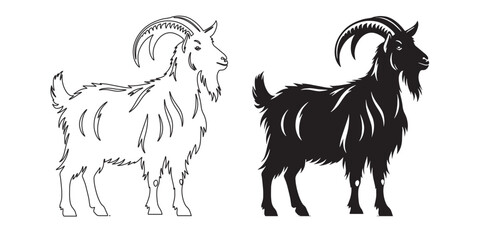 Refined goat silhouette vector – perfect for rustic, wildlife, and farm branding – goat silhouette – goat vector – goat illustration – goat outline – goat icon

