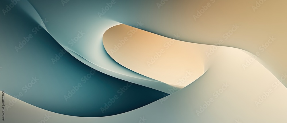 Poster abstract flowing curves background in teal and beige, creating a sense of depth and movement concept