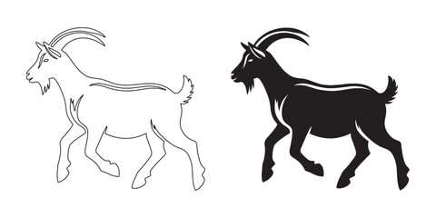 Bold goat silhouette – sleek vector art for rustic, farm, and wildlife-themed branding – goat silhouette – goat vector – goat illustration – goat outline – goat line art


