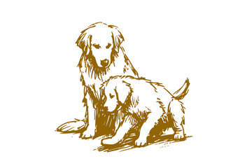Golden Retriever Dog Hand Drawn Illustration Sketch Vector Isolated for Graphic Resource