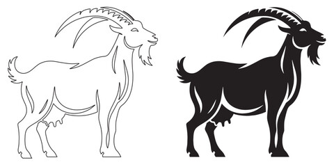 Minimalist goat vector silhouette – sleek design for modern farm and nature projects – goat silhouette – goat vector – goat illustration – goat outline – goat line art

