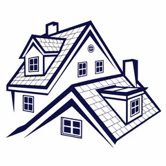 Vector Illustration Of A Two Story House With Detailed Roof And Windows In A Minimalist Style