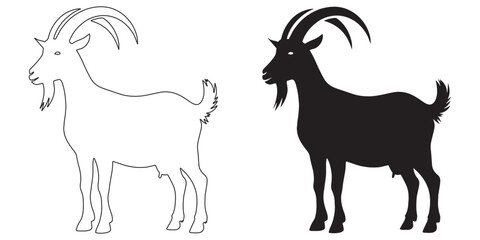 Goat vector silhouette – clean design for logos, posters, and farm-related projects – goat silhouette – goat vector – goat illustration – goat outline – goat icon

