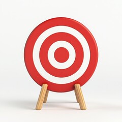 Red and white target on a wooden stand against a white backdrop isoleted on white background