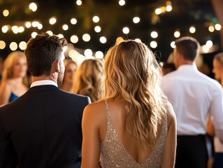 Classic wedding afterparty with dancing and string lights