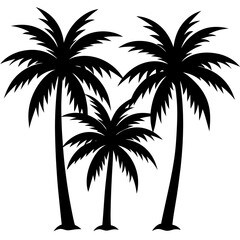 Three Silhouette Palm Trees Illustrating Tropical Vacation And Summer Relaxation In Black And White Graphic Design